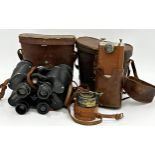 Mixed field lot to include 1942 military compass, two pairs of binoculars by Excelsior and Omega,