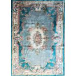 Massive Chinese wool country house carpet, floral relief on turquoise ground, 430 x 275cm