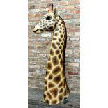 Quirky novelty giraffe neck and head bust, floor or wall mountable sculpture, cast resin, 165cm high