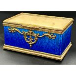 Paul Milet for Sevres - powder blue porcelain casket with bevelled glass top and gilt metal