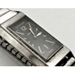 Early gents LeCoultre Duoplan stainless steel gents wristwatch, 16mm case, square black dial with