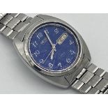 Vintage gent's Seiko automatic stainless steel wristwatch, blue dial with Arabic numerals and date