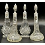 Two pairs of silver collared scent decanters, monogrammed with a P and hobnail cut glass, 20cm