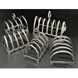 Five silver toast racks to include a pair of lancets, 7.5oz approx