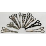 Nine pairs of silver plated grape scissors