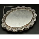 Turkish '900' Bedo silver wedding mirror, geometric repousse floral decoration, 17cm wide
