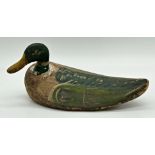 Victorian carved softwood decoy duck, with original paint, 38cm long x 21cm high