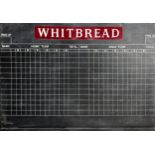 Large ex pub skittles scoreboard with Whitbread advertising, 103 x 153cm