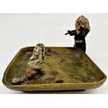 Austrian cold painted bronze novelty pin tray, with humorous flute playing poodle and further seated