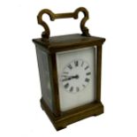 Good quality French brass carriage clock, enamel dial, striking on a gong, 13.5cm high