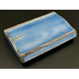 1920s silver and sky blue guilloche enamel serpentine box, with hinged lid, gilt interior, maker