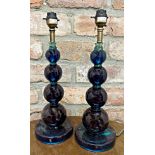 Pair of Pooky graduated blue spherical Lucite table lamps, 38cm high