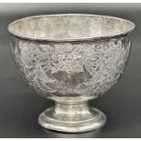 Edwardian silver pedestal bowl, engraved with ferns and flowers, maker Walker & Hall, Sheffield