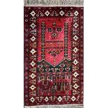 Persian full pile prayer mat, red ground, 120 x 65cm