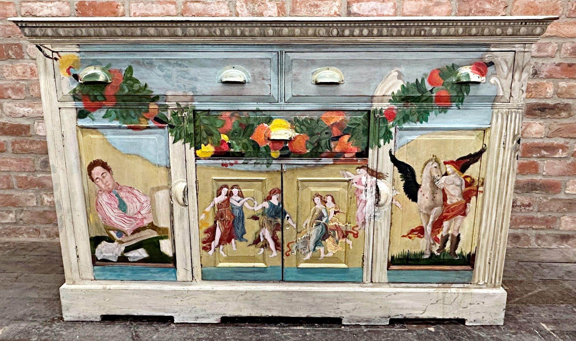 Unusual painted sideboard by Sarah Jane Checkland (biographer of Ben Nicholson) - painted with