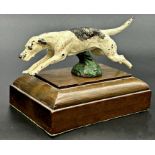 Austrian cold painted bronze car mascot in the form of a foxhound, on a stepped plinth, 16cm long