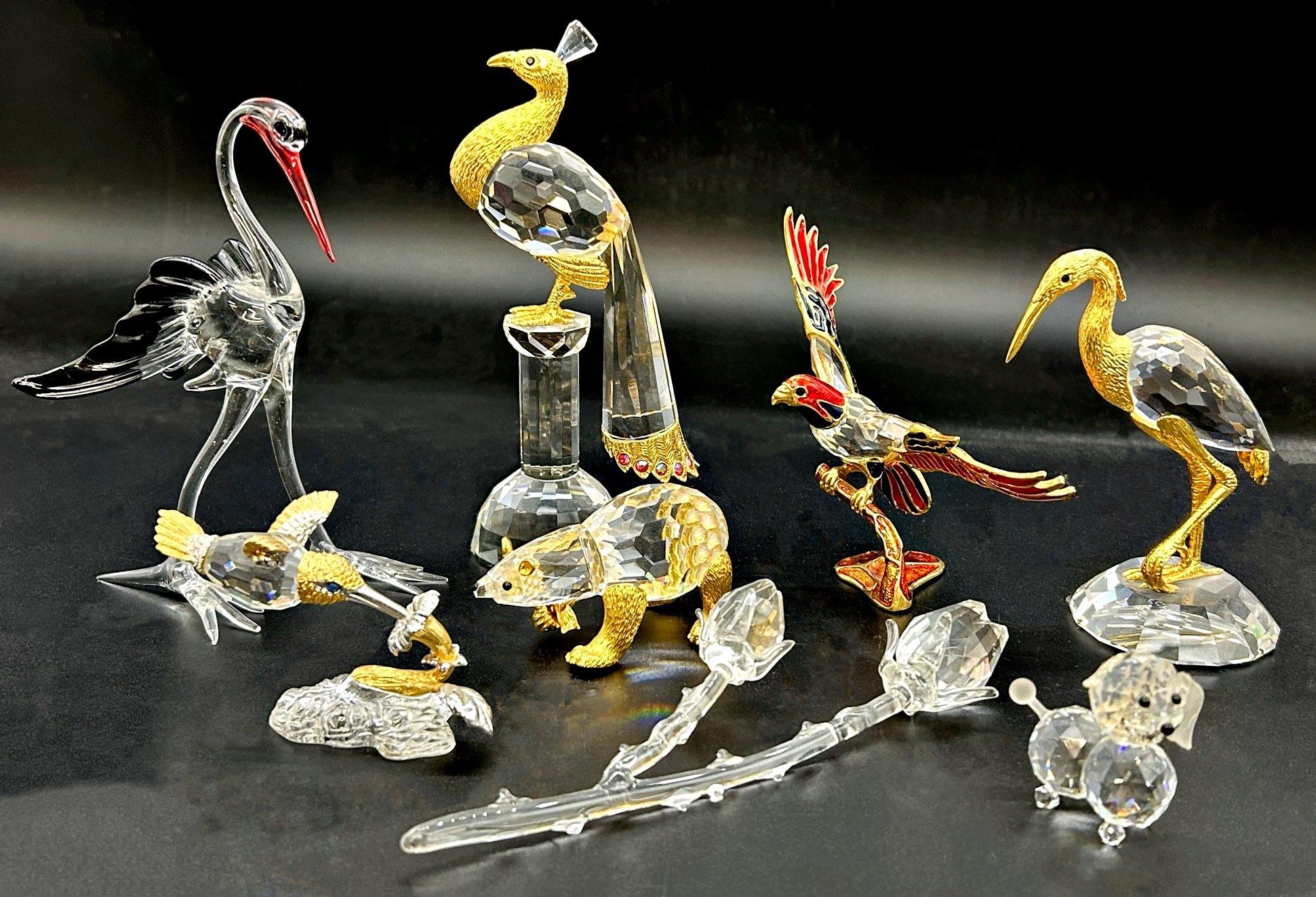 Collection of Swarovski crystal animals applied with gilt metal, gems and  enamel to include - pea