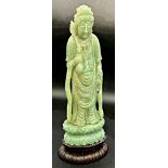 Chinese jade standing sage, bespoke stand, 36cm high