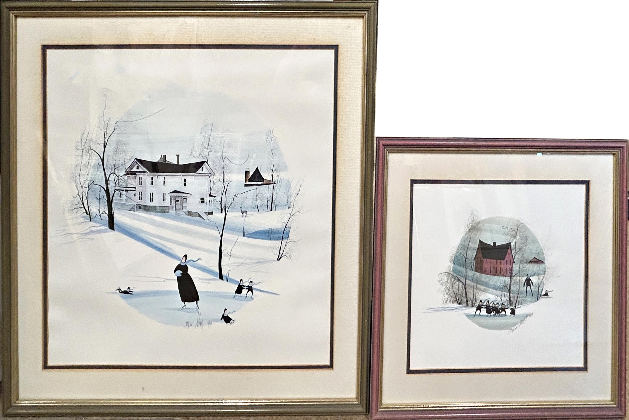 Patricia Buckley Moss (born 1933, American) - 'The Ice Show' and 'Brower Homestead' both signed