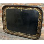 A good quality Victorian papier-mache ebonised tray with gilt borders, 72cm x 57cm