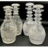 Two pairs of 19th century hobnail cut glass decanters with stoppers, both 28cm high (4)