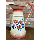 French enamel jug, with stencil roses, 36cm high