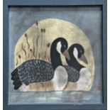 20th century school - folk art study of two Canadian geese, unsigned, work on board, 46 x 46cm,