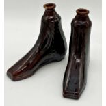 A pair of novelty brown glazed shoe decanters, 16cm high (2)