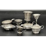 Mixed collection of English and continental silver drinking vessels and accessories, 9oz approx