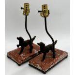 Pair of good quality highly decorative table lamps, with bronze hounds mounted on red veined