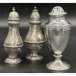 Three silver baluster casters, 9oz approx