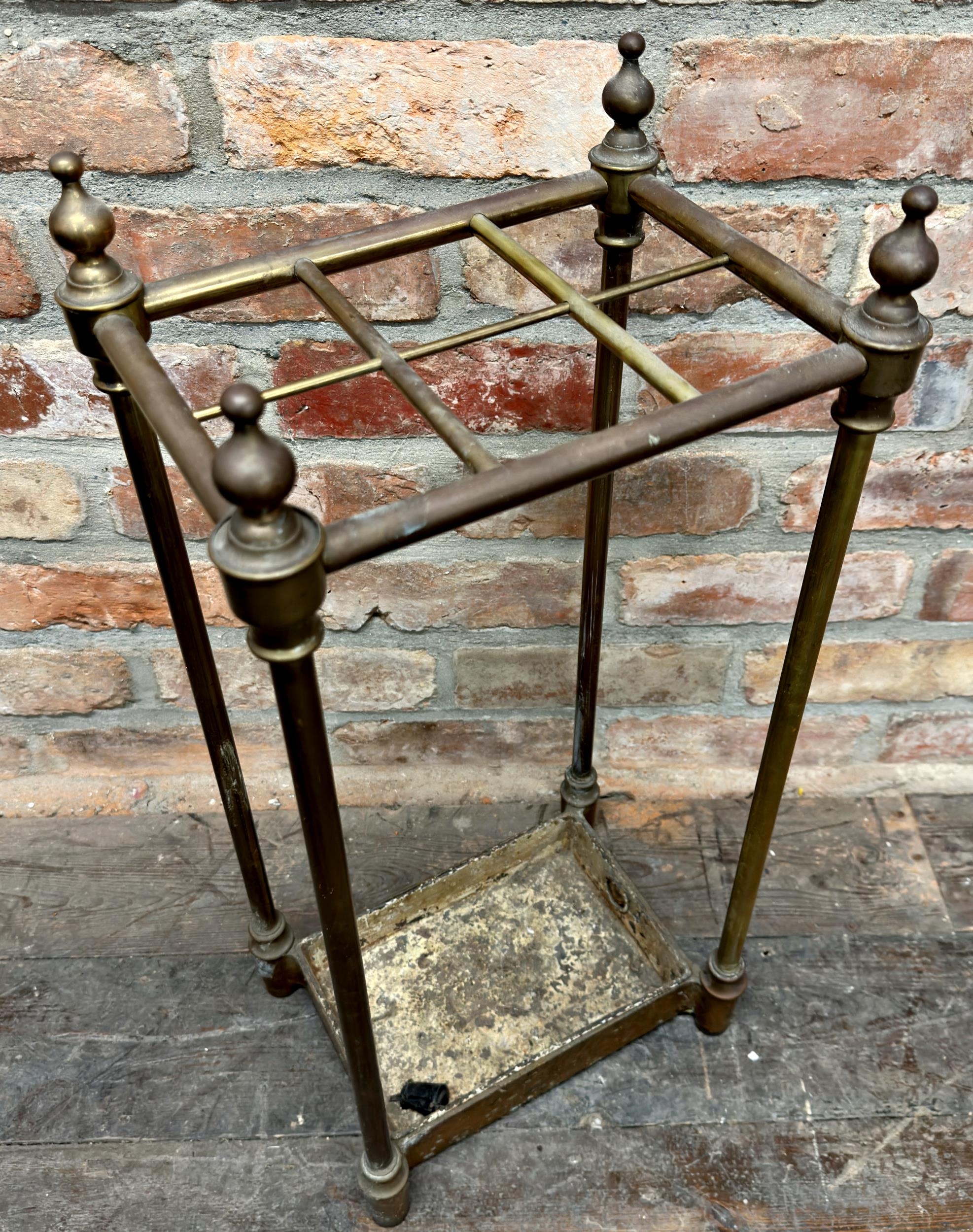 Victorian brass and cast iron six divisional stick stand, 64cm high x 30cm wide x 25cm deep - Image 2 of 2