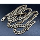 Italian 9k flat curb link necklace with T-bar, 52cm long, 16.2g