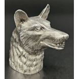 Exceptional quality cast silver snarling fox bust, maker Alfred Dunhill & Sons, London 1974, 9cm