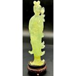 Chinese clear jade Guan Yen, bespoke stand, 22cm high
