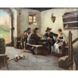 19th century Austrian school - Interior tavern scene, unsigned, oil on panel, 20 x 25cm, giltwood