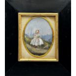 19th century school - portrait of young girl holding a bouquet, indistinctly inscribed verso 'Olga