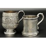 Victorian silver Christening cup, beaded boarders and engraved with floral swags, maker Charles