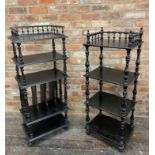 Victorian ebonised What not, with good turned supports, 120cm high x 46cm wide x 35cm deep, with a