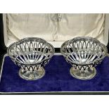 Cased pair of lobed pierced bonbon dishes, maker E S Barnsley & Co, Birmingham 1919, 9.5cm wide, 3.