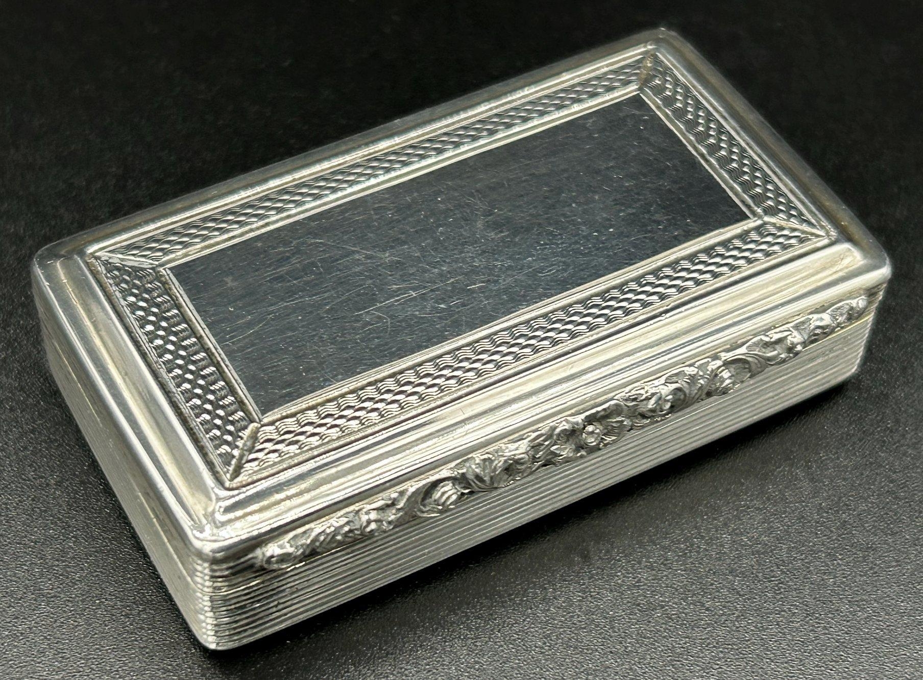 Good Regency cast silver engine turned snuff box, floral thumb piece and gilt interior, maker Edward