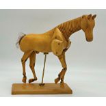 Mid 20th century fruitwood artists horse maquette, articulated neck and limbs, 31 x 37cm approx