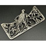 Sterling silver card sleeve, pierced with a tropical bird, 11.5cm