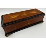 Good vintage Reuge of Switzerland rosewood music box, with five interchangeable cylinders, 39cm long
