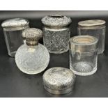 Five silver topped dressing jars, with a further silver lid (6)