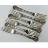 Six Victorian Rose pattern silver table forks, Henry Lias & Son, London 1860, each with engraved