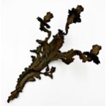 Antique cast ormolu three branch rococo wall light, 54cm high x 33cm wide