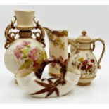 Worcester blush ivory porcelain - tusk jug 1229, lidded jug with mask spout 934, twin handled vase