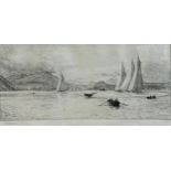 William Lionel Wyllie (1851-1931) - marine scene with rowing and sailing boats, signed, black and