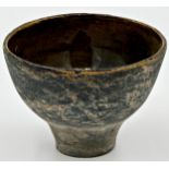 Studio pottery stem bowl, with glazed interior, 9cm high x 12cm diameter